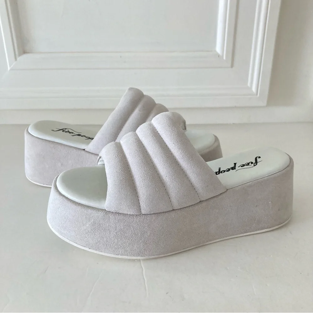 NWOT Free People Almost Paradise Suede Slip On Platforms White